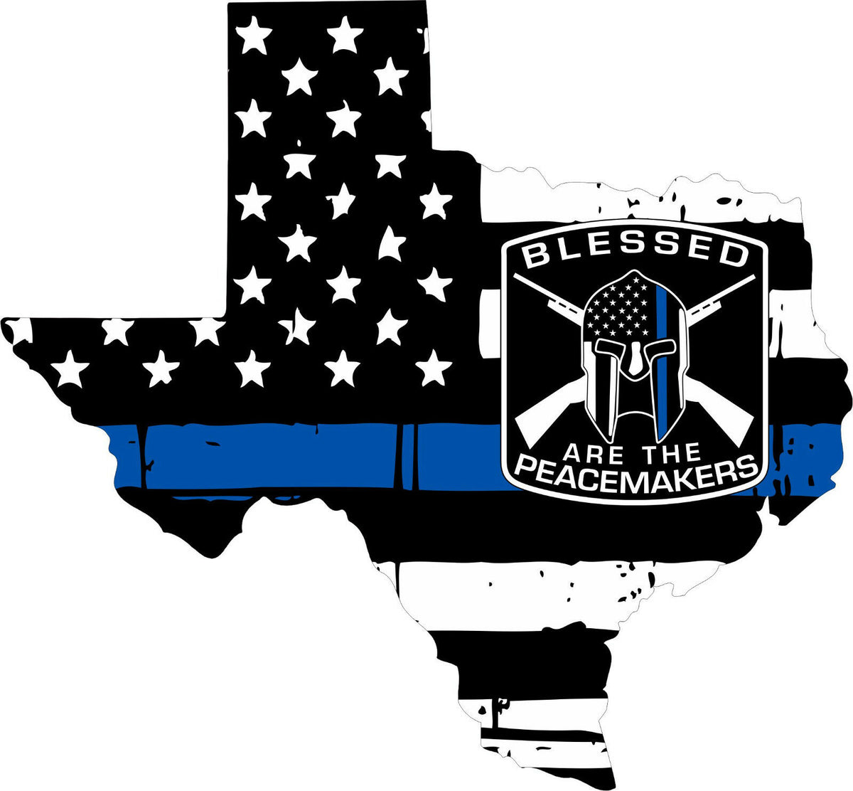 Thin Blue line decal - State of Texas BLESS THE PEACEMAKER Decal - Various Sizes - Powercall Sirens LLC