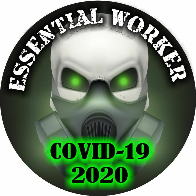 Essential Worker Sticker - C19 Skull with Mask Window Decal - Various Sizes - Powercall Sirens LLC