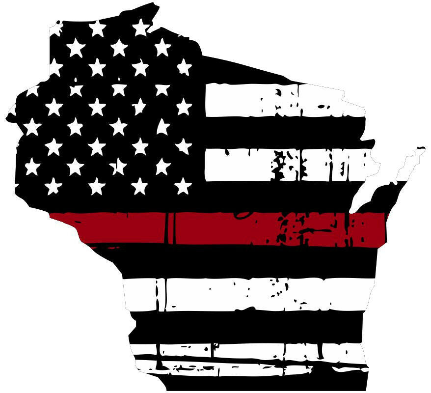 Thin Red line decal - State of Wisconsin Tattered Flag Decal - Various Sizes - Powercall Sirens LLC