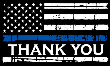 Thin Blue Line Decal - American Flag REFLECTIVE THANK YOU - Various Sizes - Powercall Sirens LLC