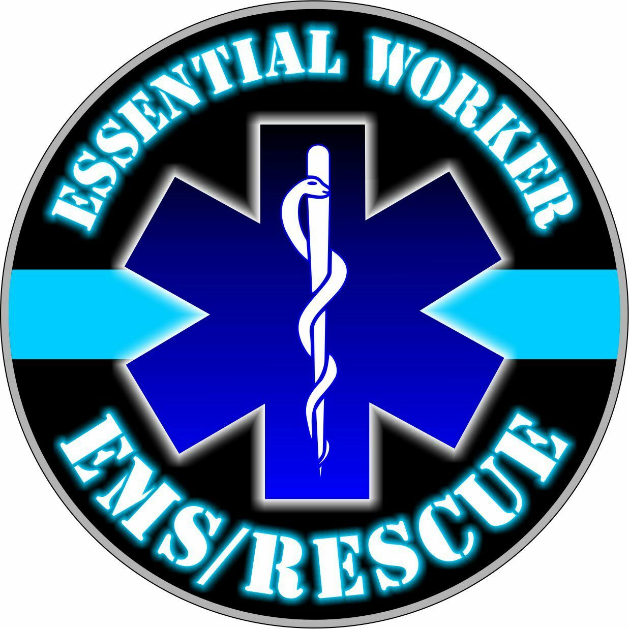 Essential Worker Decal - EMS Rescue Hardhat/Window Sticker - Various sizes - Powercall Sirens LLC