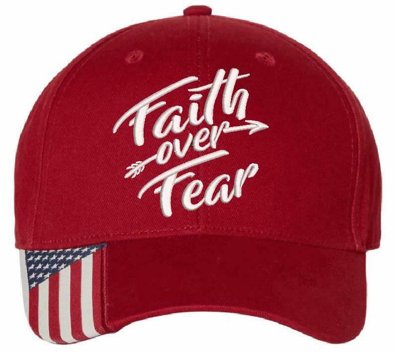 Faith Over Fear Embroidered USA-300 Adjustable Hat with Flag Brim Arrow Version - Powercall Sirens LLC