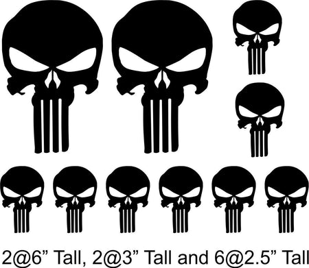 Punisher Skull 10 Pack of Vinyl Decal Window Stickers, Various Colors/Free Ship - Powercall Sirens LLC