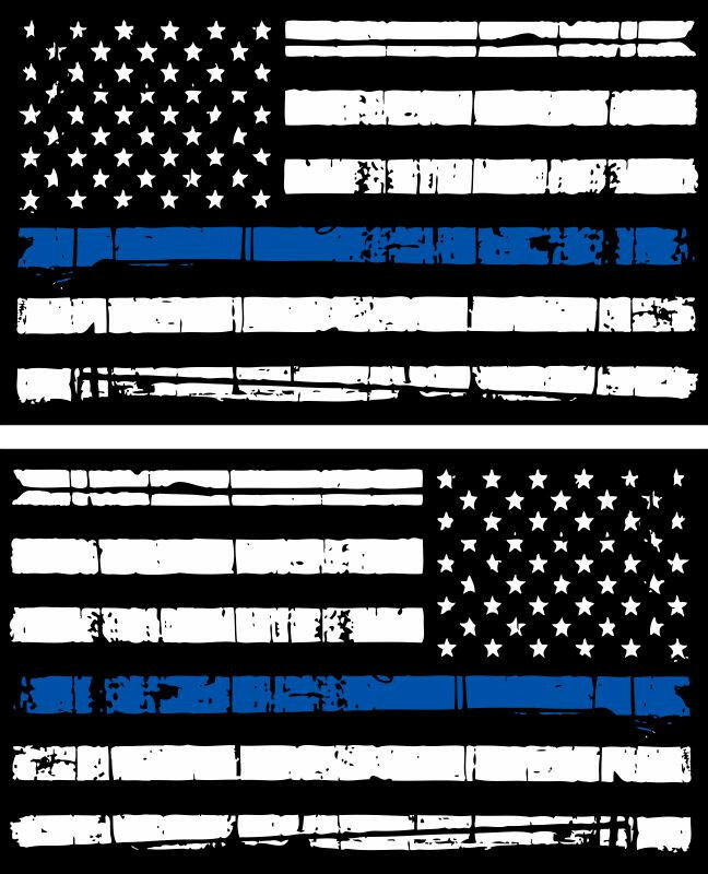 Thin Blue Line PAIR OF 2 Standard & Reversed Tattered USA Flag Decals-Reflective - Powercall Sirens LLC