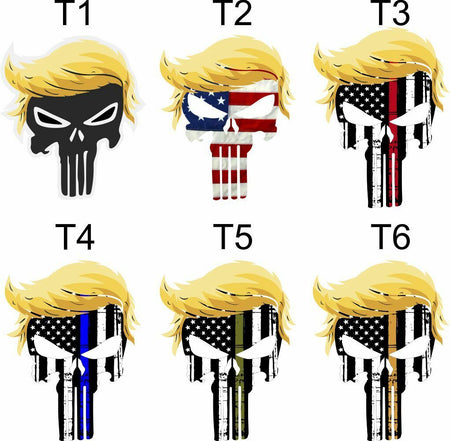 TRUMP PUNISHER USA with hair window decal bumper sticker funny pro USA NRA - Powercall Sirens LLC