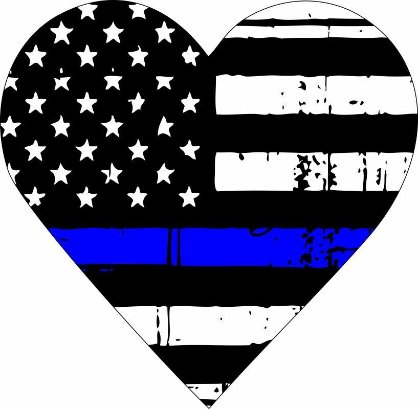 Thin blue line decal - Reflective Police officer heart heart window decal - Powercall Sirens LLC