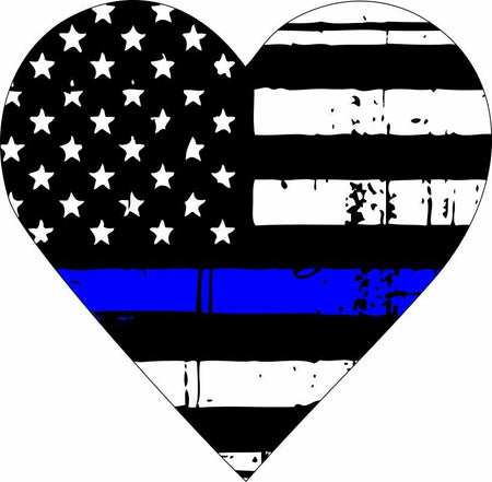 Thin blue line decal - Reflective Police officer heart heart window decal - Powercall Sirens LLC