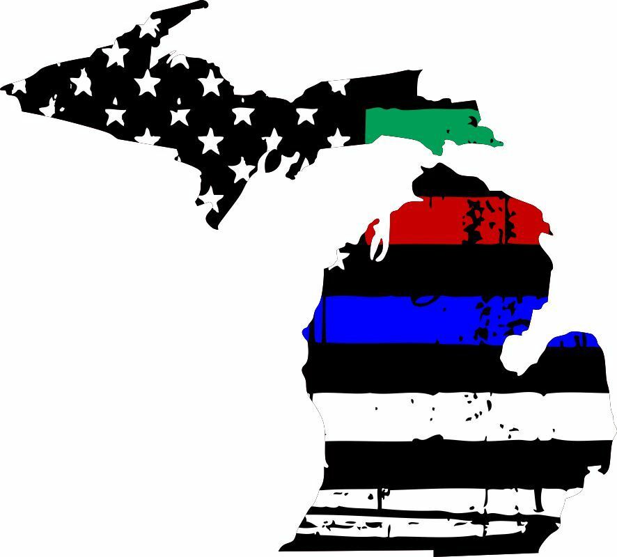Thin Blue line decal - State of Michigan Tattered Flag Green Red Blue Line Decal - Powercall Sirens LLC