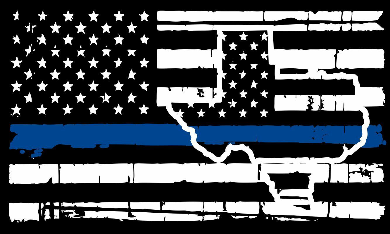 Thin blue line decal - State of Texas with Tattered flag - Various Sizes - Powercall Sirens LLC