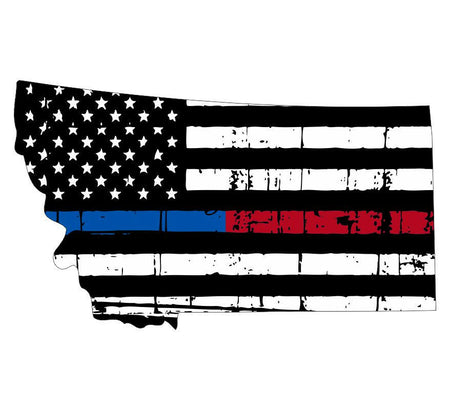 Thin Blue Red line decal - State of Montana Tattered Flag Decal - Powercall Sirens LLC