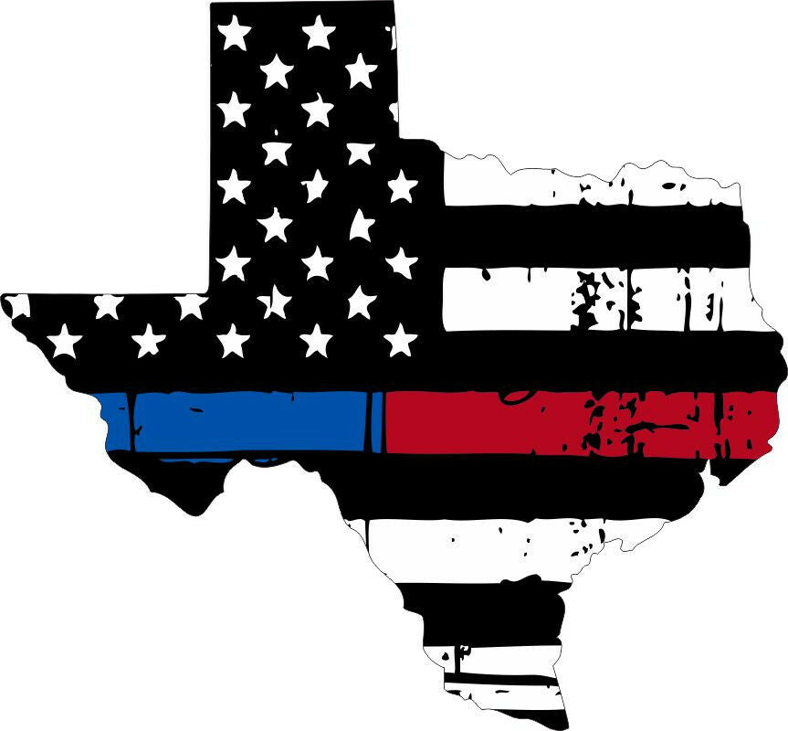 Thin Blue/Red line decal - State of Texas Tattered Red/Blue Flag - Various Sizes - Powercall Sirens LLC