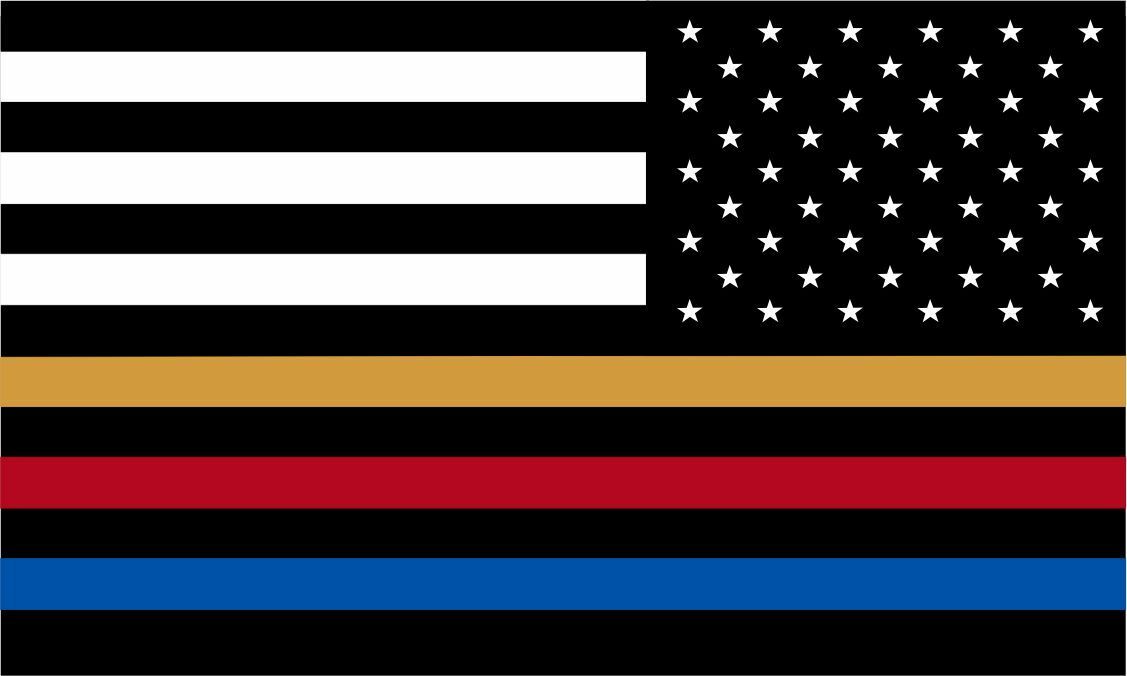 Thin Blue Line Decal - REVERSE USA Flag with Red, Blue,Gold Police Fire Dispatch - Powercall Sirens LLC