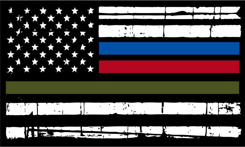 Thin Horizontal Flag decal American Flag Firefighter, Police, Military No Shadow - Powercall Sirens LLC