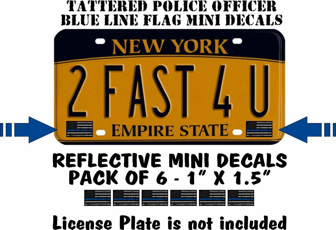 Tattered Police Officer Thin Blue Line x 6  reflective Mini American Flag Decals - Powercall Sirens LLC