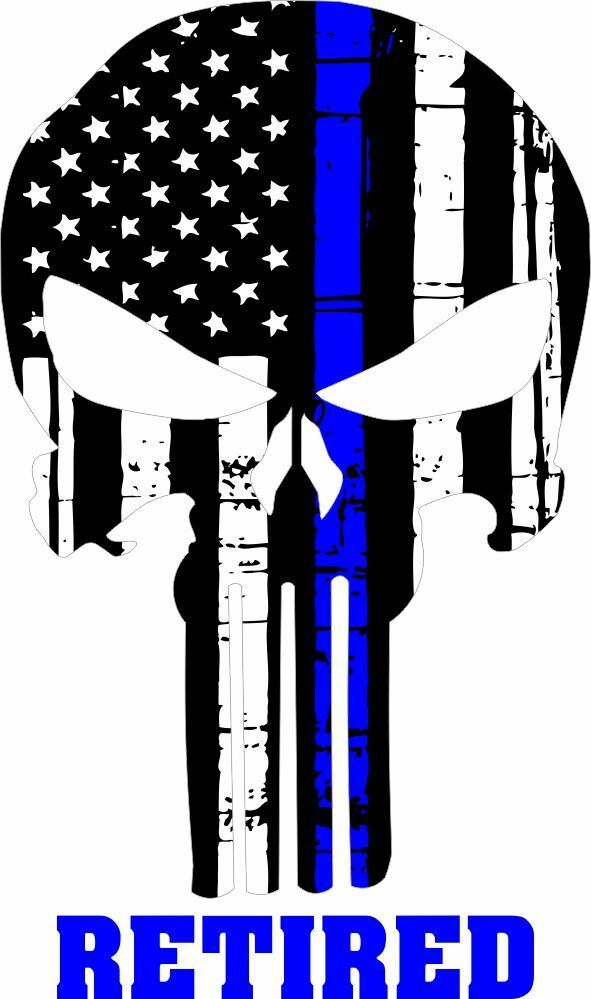 Thin Blue Line Decal - Punisher RETIRED Exterior Decal - Graphic Various Sizes - Powercall Sirens LLC