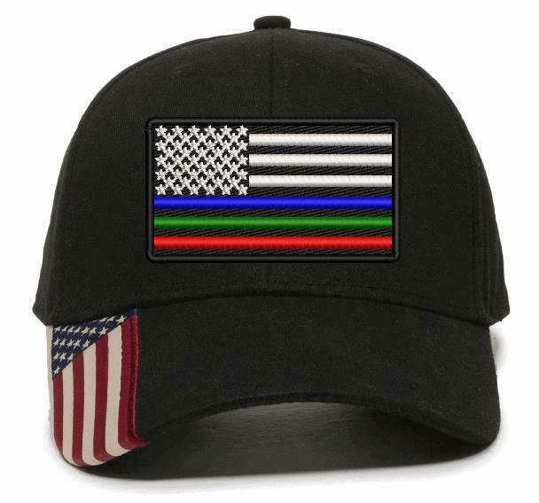 Thin Blue Line Green Line Red Line Embroidered Hat USA300 Outdoor Cap Flag Brim