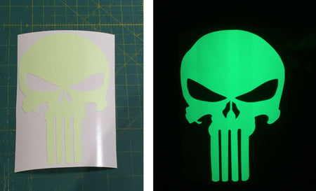 Punisher Skull Decal Foxfire Illuminating Exterior Window Decal - Various Sizes - Powercall Sirens LLC