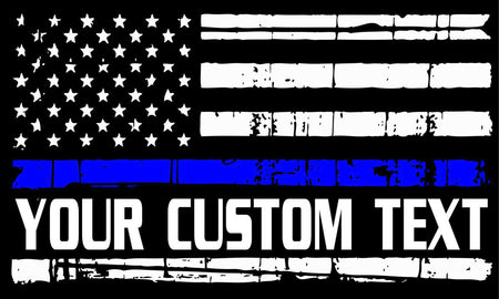 Thin Blue Line Decal with your custom saying or text - Reflective Exterior Decal - Powercall Sirens LLC