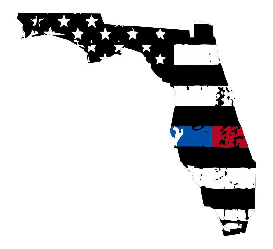 Thin blue red line decal - State of Florida Tattered Flag Decal - Powercall Sirens LLC
