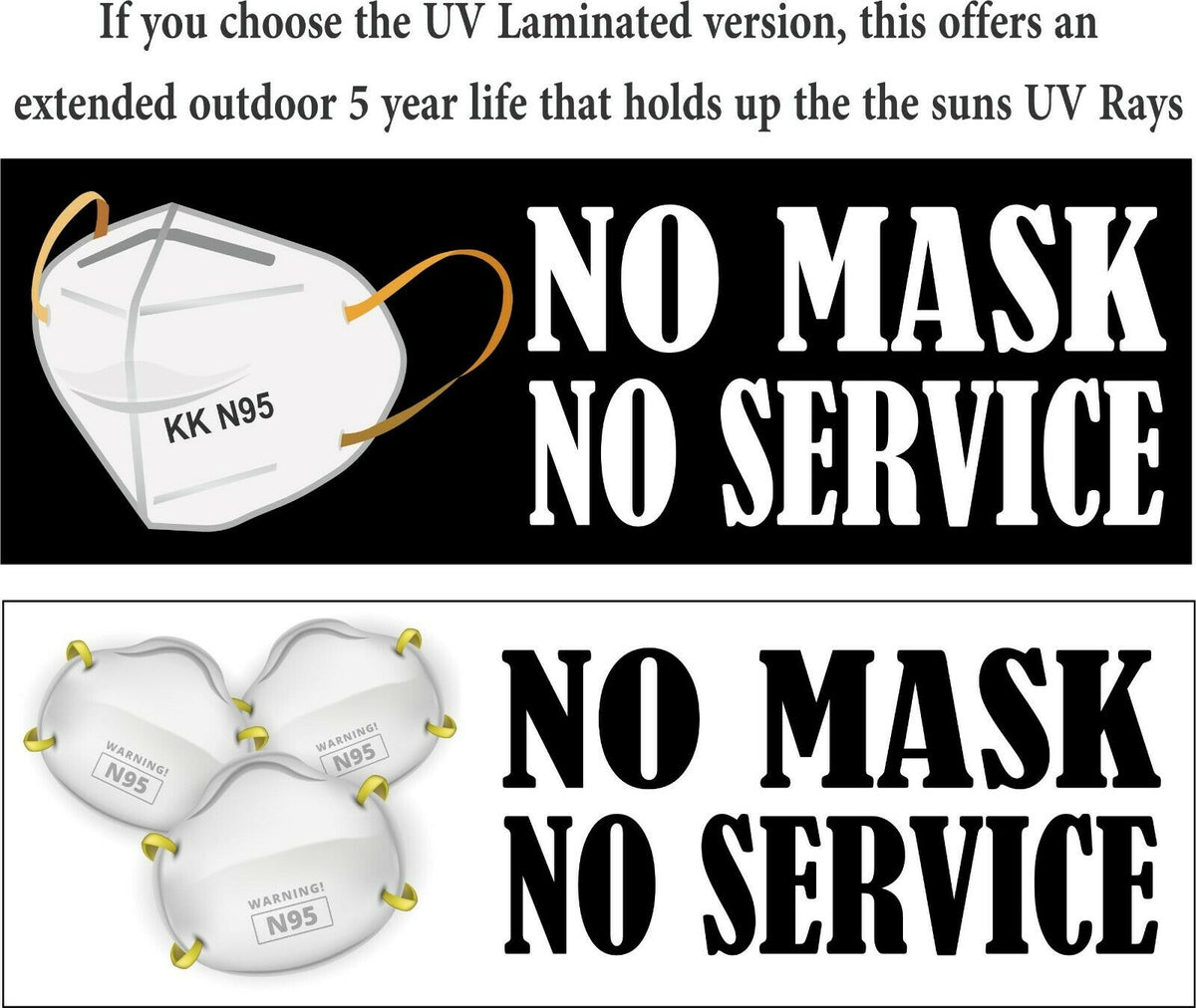 NO MASK NO SERVICE Bumper or Window Sticker 8.7" x 3" with UV Options - Powercall Sirens LLC