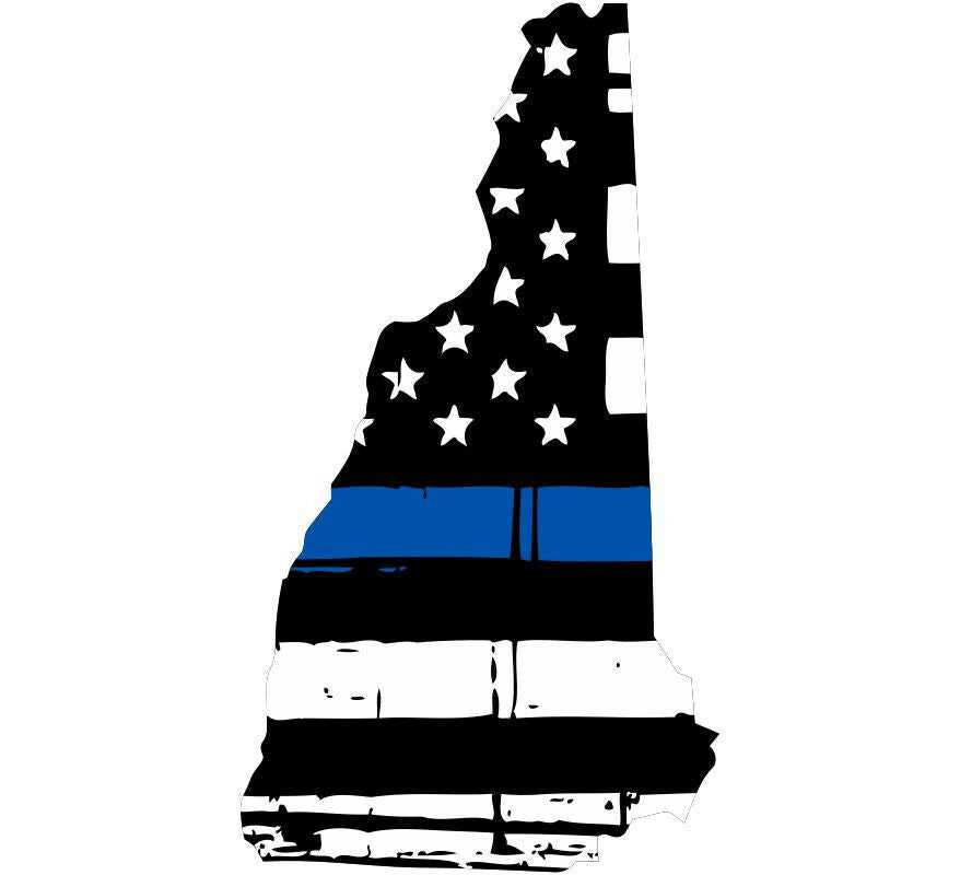 Thin Blue line decal - State of New Hampshire Tattered Flag Decal -Various Sizes - Powercall Sirens LLC