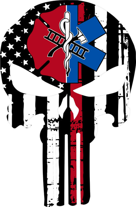 Thin Red Line Punisher Decal - Maltese Cross EMS Star Decal - Various Sizes - Powercall Sirens LLC