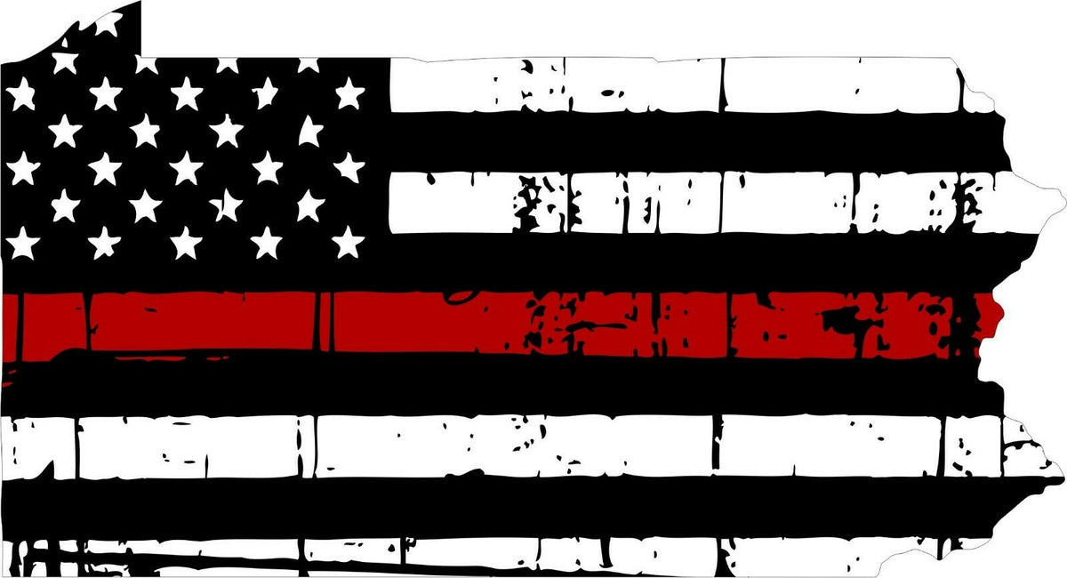 Thin Red line decal - State of Pennsylvania Tattered Flag Decal  - Various Sizes - Powercall Sirens LLC