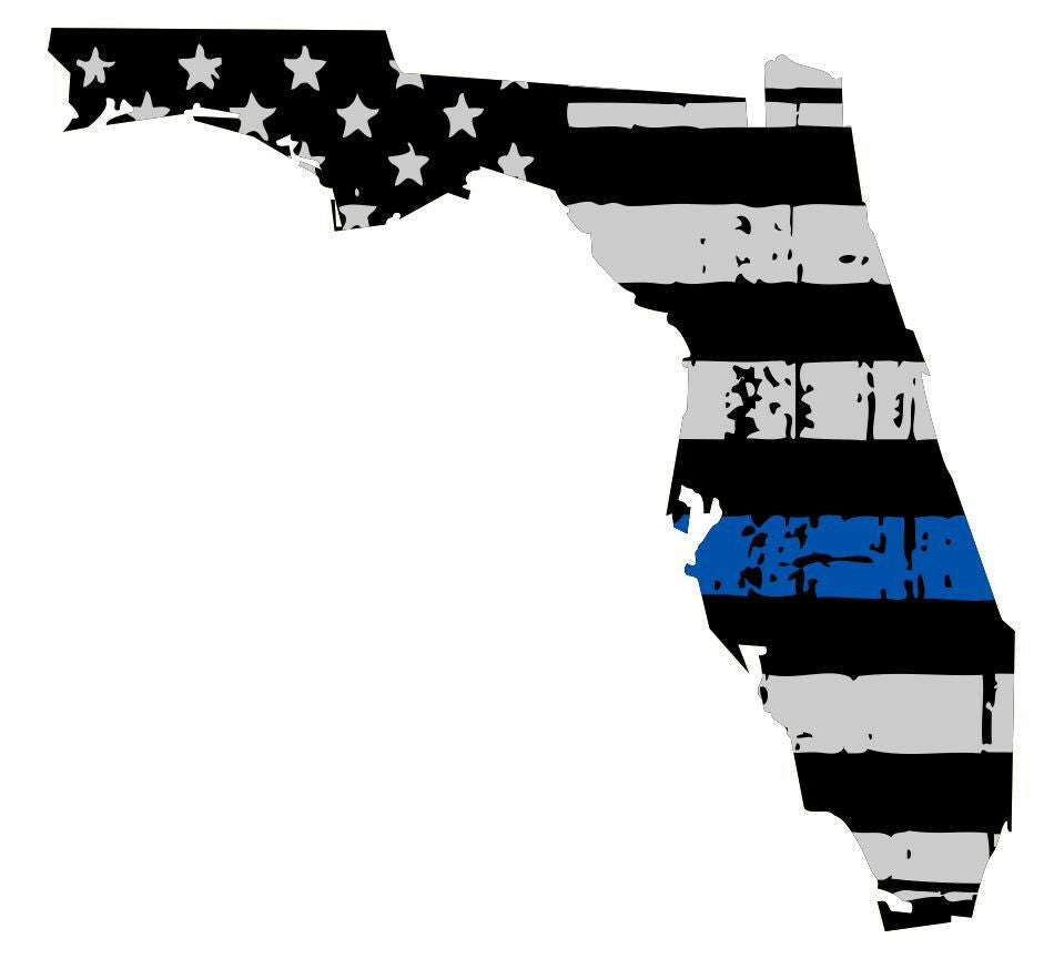 Thin blue line decal - State of Florida Tattered Flag Police - Various Sizes - Powercall Sirens LLC