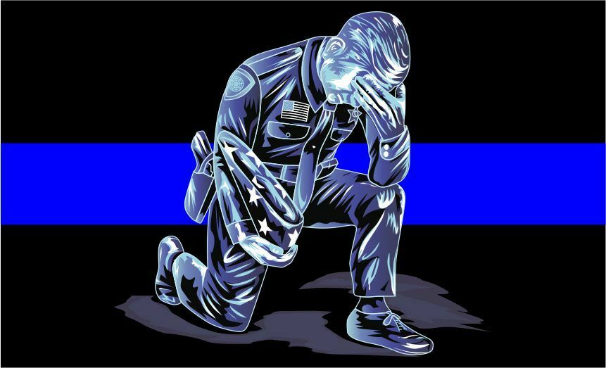 Thin Blue Line Decal - Kneeling Police officer Down Reflective - Various Sizes - Powercall Sirens LLC