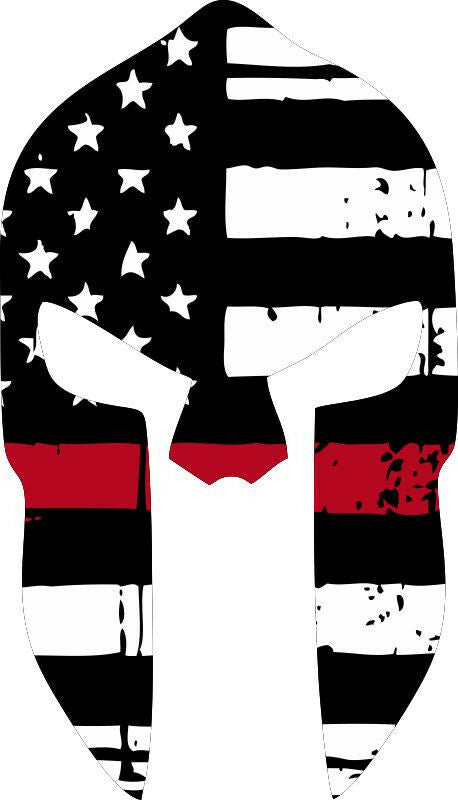 Thin RED line decal - Spartan Head Tattered Flag Decal - Various Sizes - Powercall Sirens LLC