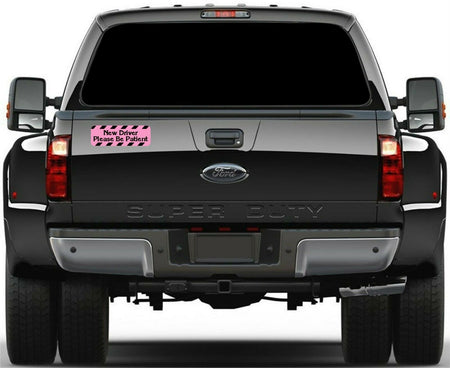 New Driver Please Be Patient Bumper Sticker Pink/Black 8.7" x 3" New Driver - Powercall Sirens LLC