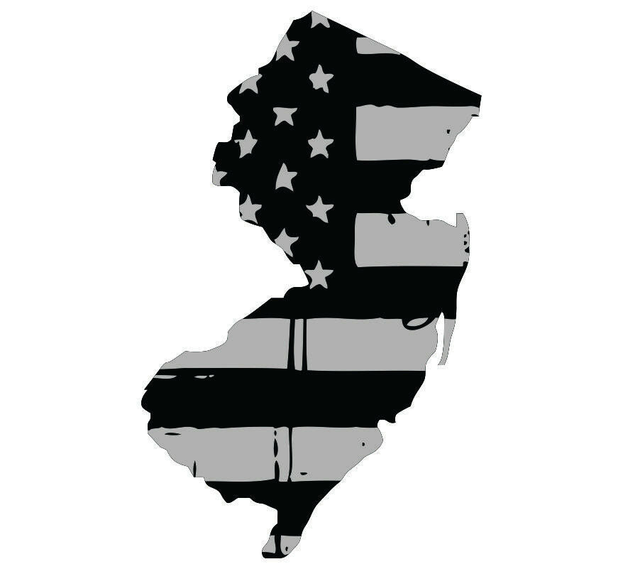 Tattered USA Flag Black/Gray window decal - State of New Jersey various sizes - Powercall Sirens LLC