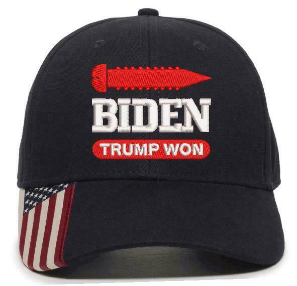 Screw Biden Trump Won Embroidered USA300 Flag Brim Hat - Various Colors - Trump - Powercall Sirens LLC
