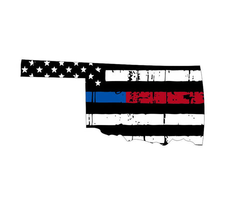 Thin Blue Red line decal - State of Oklahoma Tattered Flag Decal - Powercall Sirens LLC