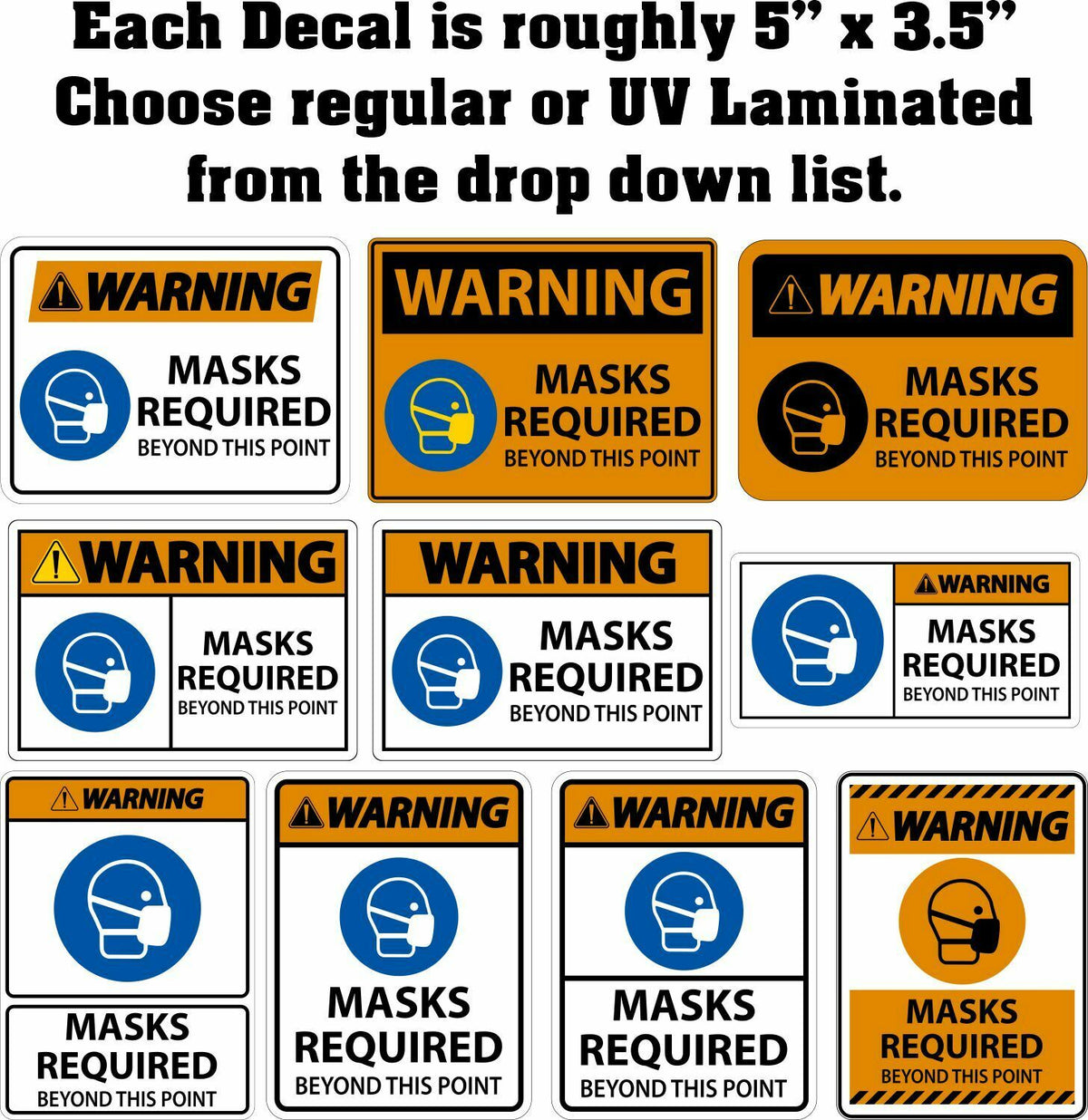 Warning Face Mask Required Decals - Sheet of 10 Decals See Description!!!! - Powercall Sirens LLC