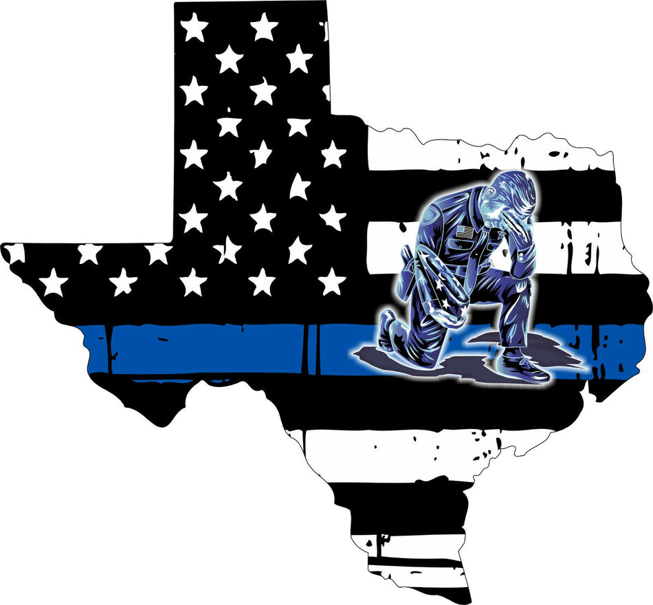 Thin Blue line decal - State of Texas KNEELING POLICE Decal - Various Sizes - Powercall Sirens LLC