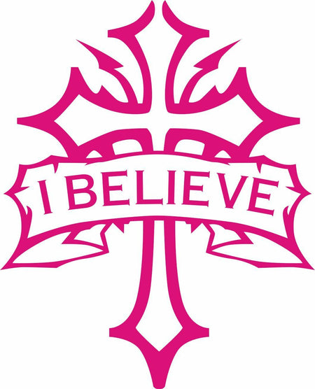 Religious Decal Christian Cross I Believe Exterior Window Various Size and Color - Powercall Sirens LLC