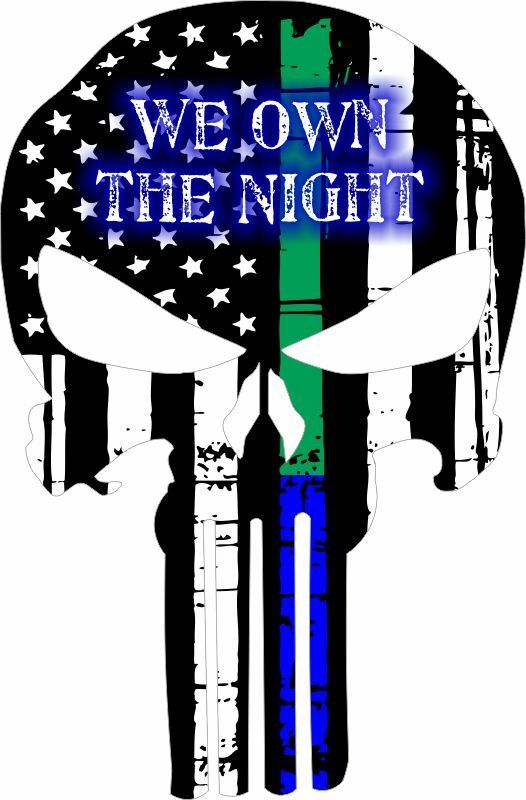 Thin Blue/Green Line Punisher We Own the Night decal Various Sizes Free Shipping - Powercall Sirens LLC