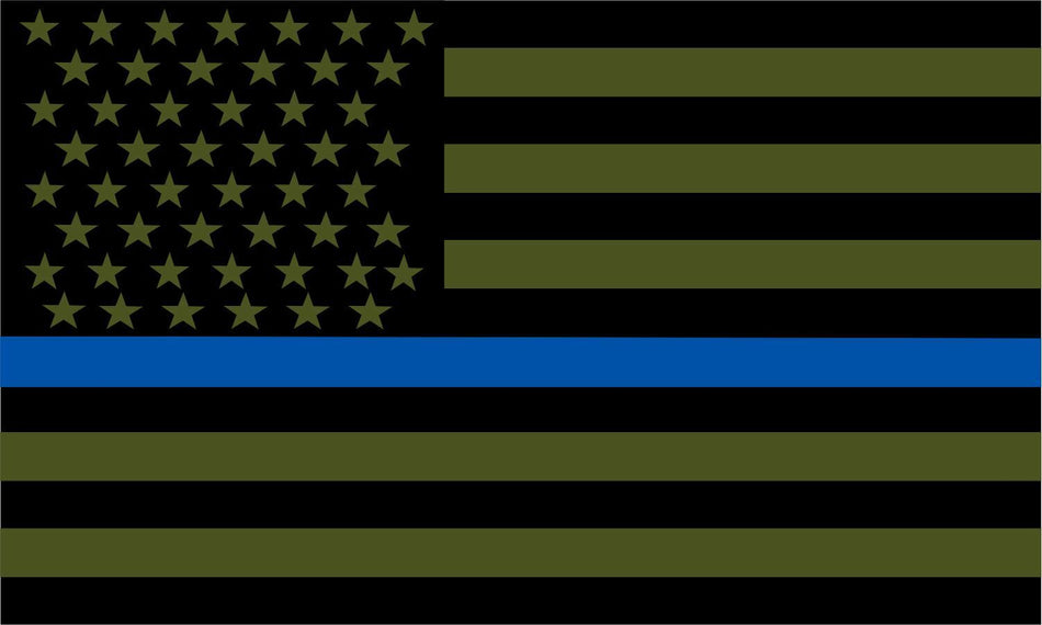 Thin Blue Line Olive Drab Blue Line MAGNET - Size, Regular or Reflective Options - Powercall Sirens LLC