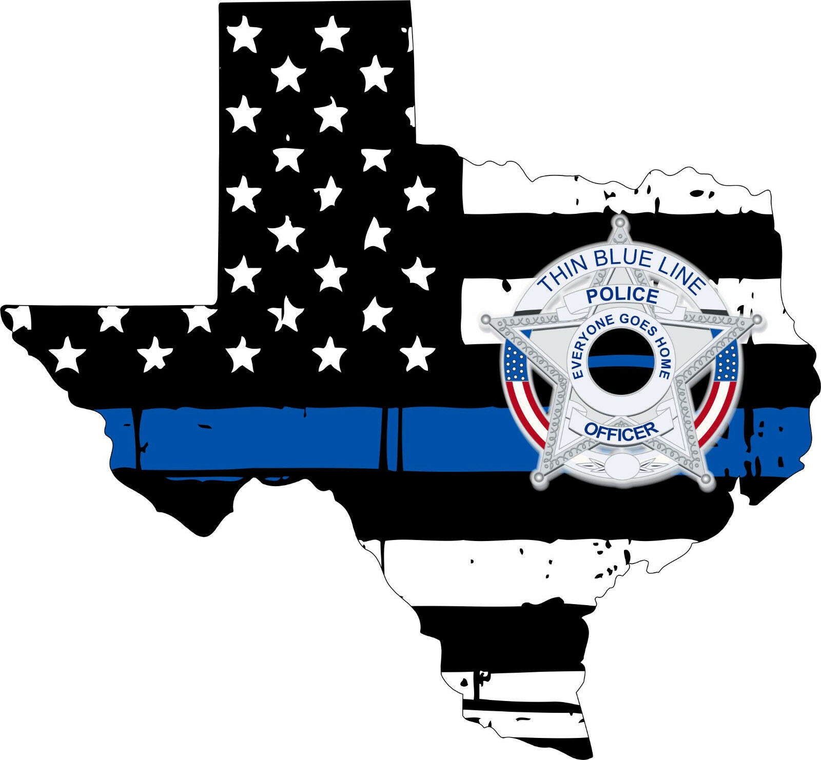 Thin Blue line decal - State of Texas POLICE BLUE STAR Decal - Various Sizes - Powercall Sirens LLC