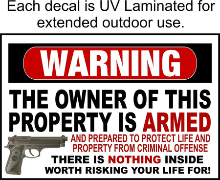 Gun Owner Armed Sticker 2nd Amendment Gun Alarm Warning Window/Hard Hat Decal - Powercall Sirens LLC