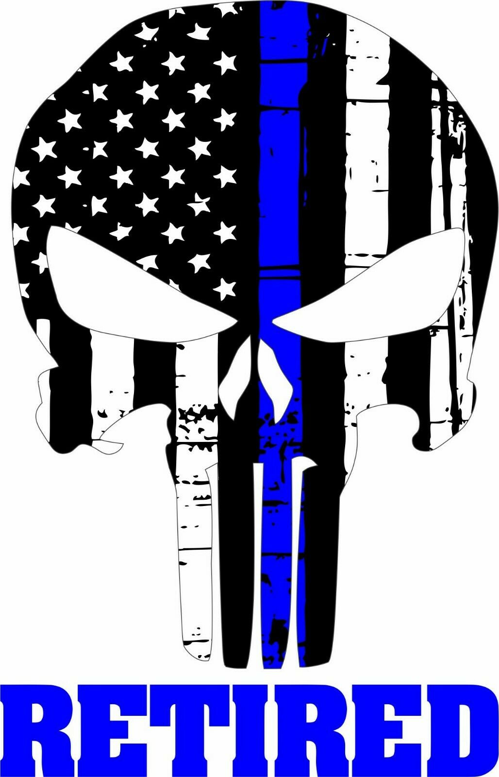 Thin Blue Line Decal - Punisher RETIRED Exterior Decal - Graphic Various Sizes - Powercall Sirens LLC