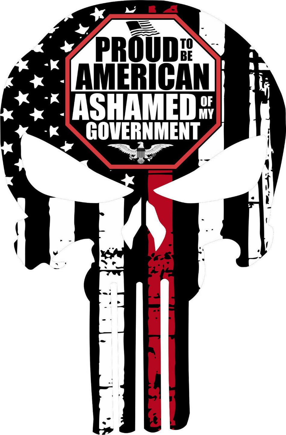 Thin Red Line Punisher Decal - Firefighter Ashamed Govt Decal - Various Sizes - Powercall Sirens LLC