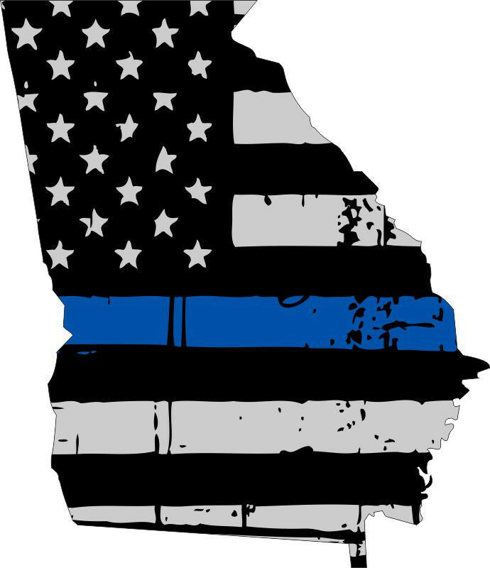Thin blue line decal - State of Georgia Tattered Flag Police - Various Sizes - Powercall Sirens LLC
