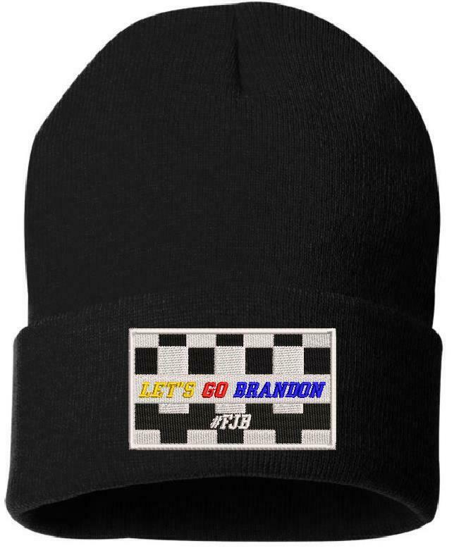 Let's Go Brandon Embroidered Winter Hat-Cuff or Beanie Style Racing Flag Version - Powercall Sirens LLC