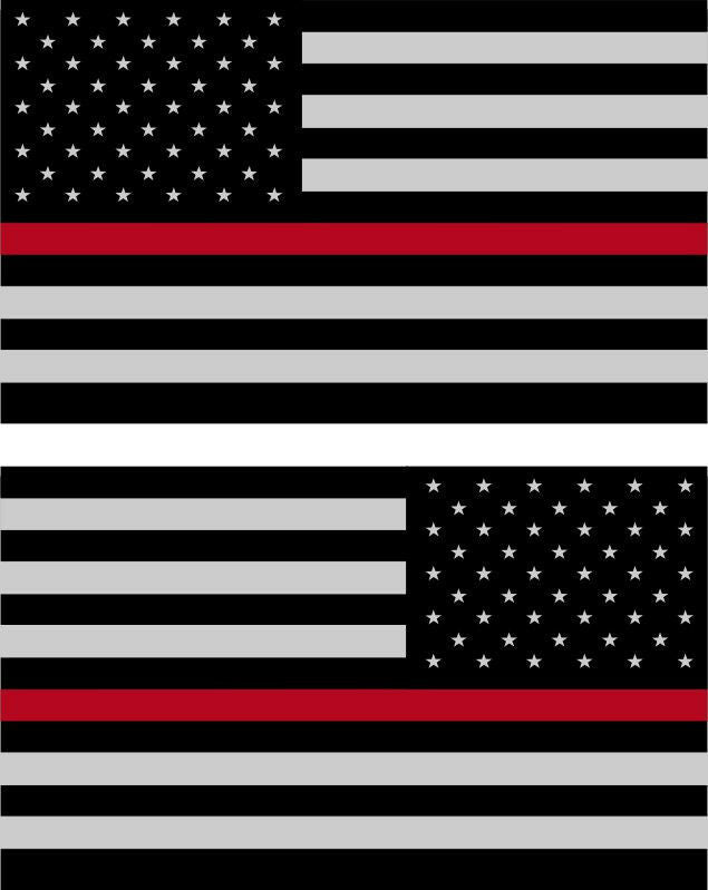5" American Flag 3M REFLECTIVE THIN RED LINE Stickers (x2) Decal USA Firefighter - Powercall Sirens LLC