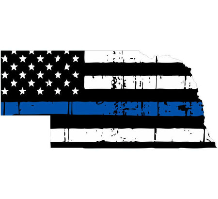 Thin Blue line decal - State of Nebraska Tattered Flag Decal - Various Sizes - Powercall Sirens LLC