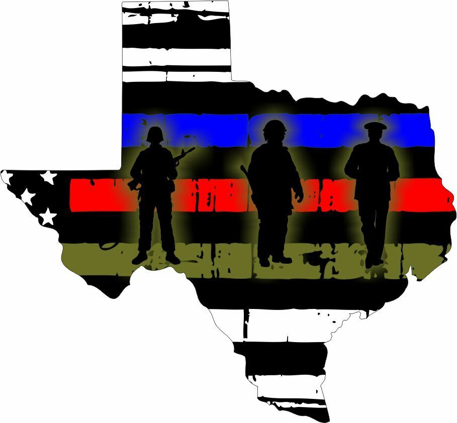 Thin Blue Line REFLECTIVE Texas Soldiers American Flag Fire. Police, Military - Powercall Sirens LLC