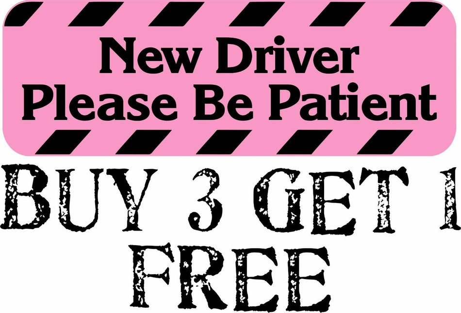 New Driver Please Be Patient Bumper Sticker Pink/Black 8.7" x 3" New Driver - Powercall Sirens LLC