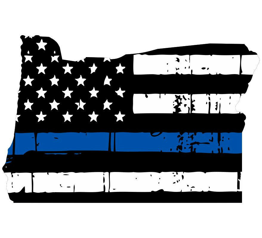 Thin Blue line decal - State of Oregon Tattered Flag Decal - Various Sizes - Powercall Sirens LLC